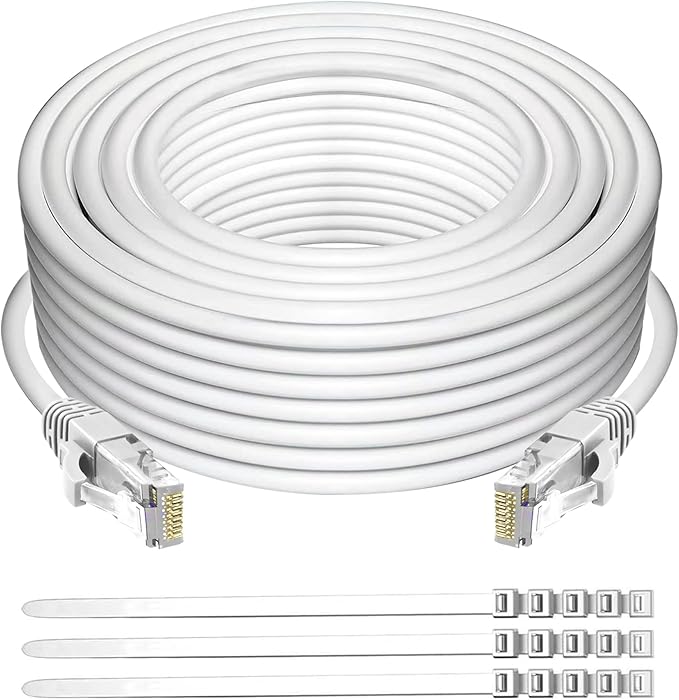 Adoreen Cat 6 Ethernet Cable 15 Ft-White, Outdoor & Indoor Snagless Long Round by Adoreen