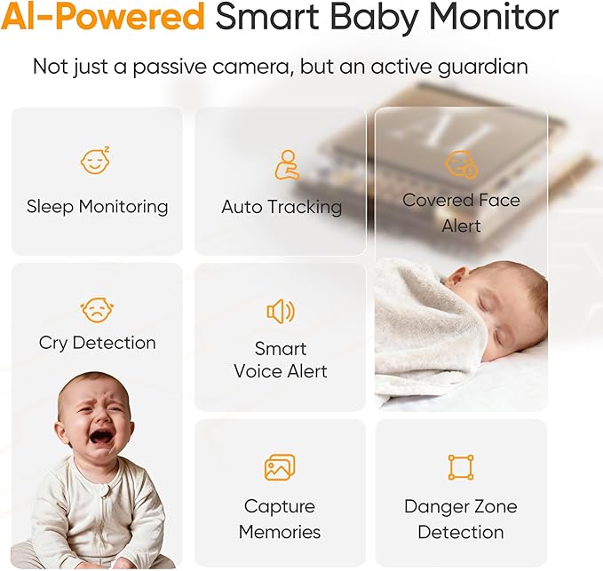 Monai 4K Smart Baby Monitor, Eye-Safe 950nm Night Vision, 7 AI Features - Image 2