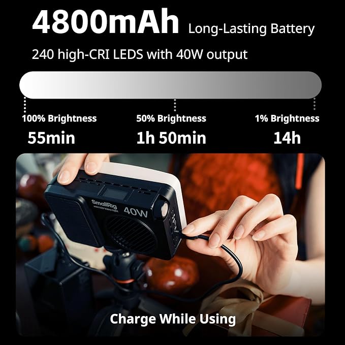 SmallRig RM 40C Mini LED RGB Video Light, 4800mAh Battery, LCD Display - Image 3
