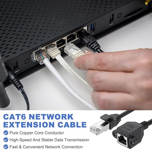 MECCANIXITY Cat5 Ethernet Extension Cable, 2Ft RJ45 Male to Female Screw Panel - Image 3