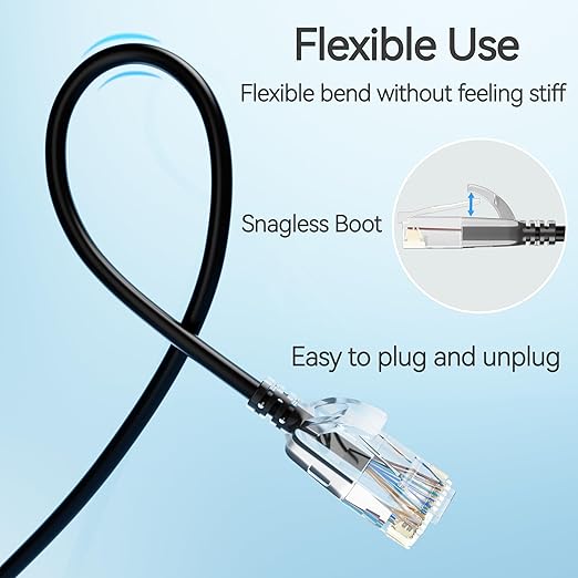 Cat6 Slim Patch Cables 0.5 Feet 24-Pack Black, Cat6a Patch Cables 10Gbps 550MHz - Image 5