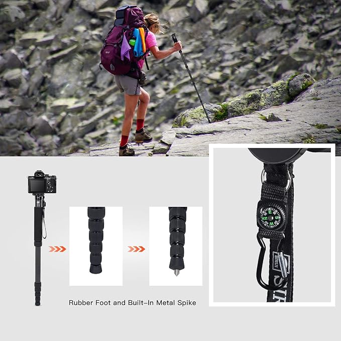 SIRUI Camera Monopod P-326 6 Section Carbon Fiber Compact Lightweight Travel - Image 5
