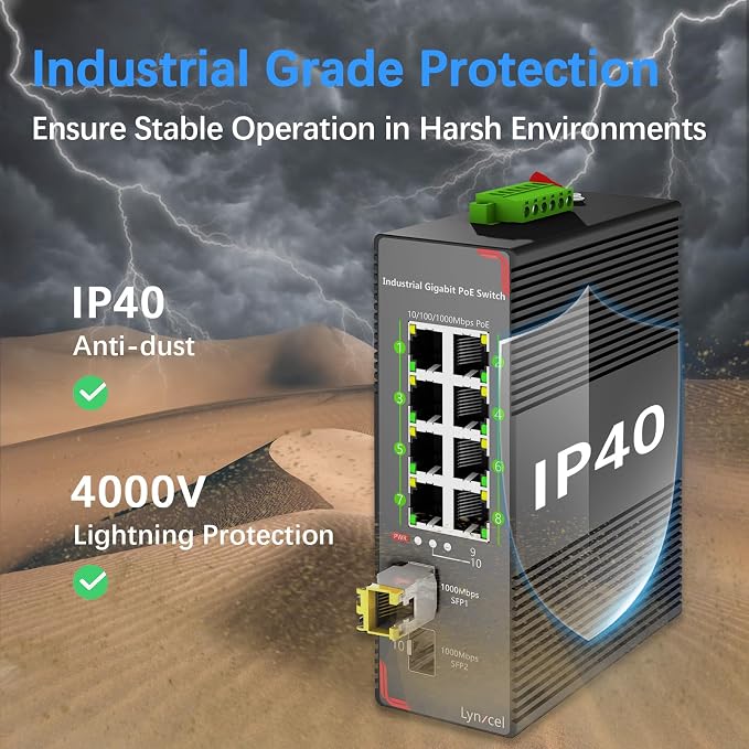 8-Port PoE Gigabit Industrial Ethernet Switch, 96W PoE Budget 48-57V Output - Image 6
