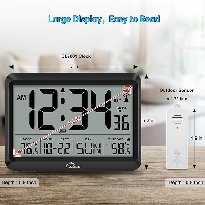 WallarGe Atomic Clock with Indoor Outdoor Temperature - Image 2