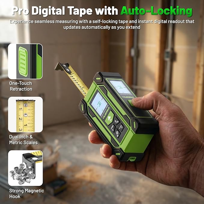 Digital Laser Tape Measure 4-in-1, HUEPAR ±1/16" Laser Measure - Image 7