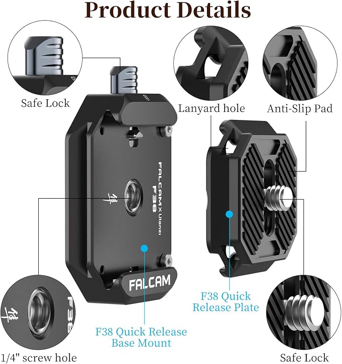 ULANZI F38 Camera Quick Release Plate w 1/4" to 3/8" Screw Thread, Quick - Image 5