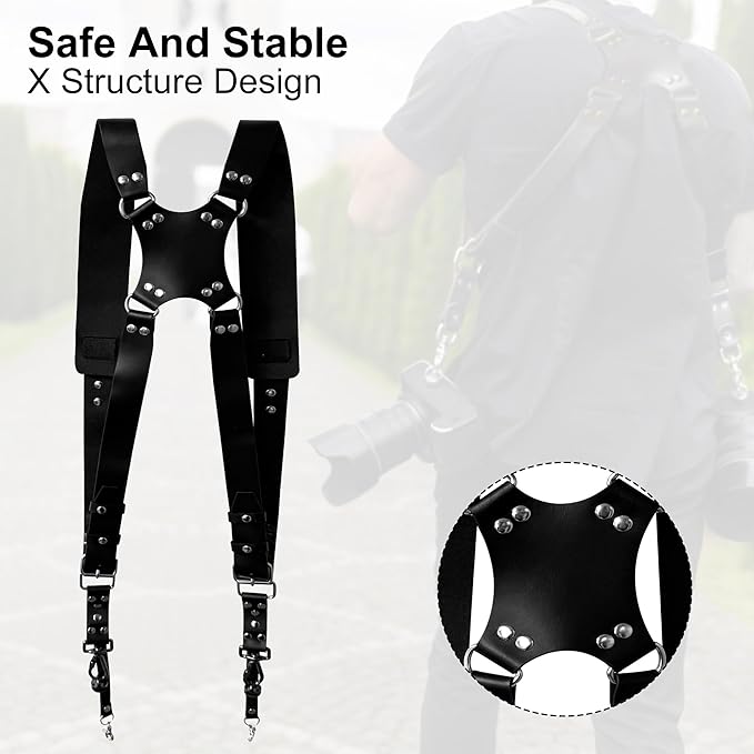 Double Camera Strap, Shoulder Camera Strap Harness Leather Dual Camera Strap - Image 2