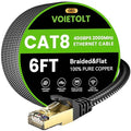 Cat 8 Ethernet Cable 6 FT Flat, High Speed 40Gbps 2000Mhz Braided Internet Cable by EthernetCable