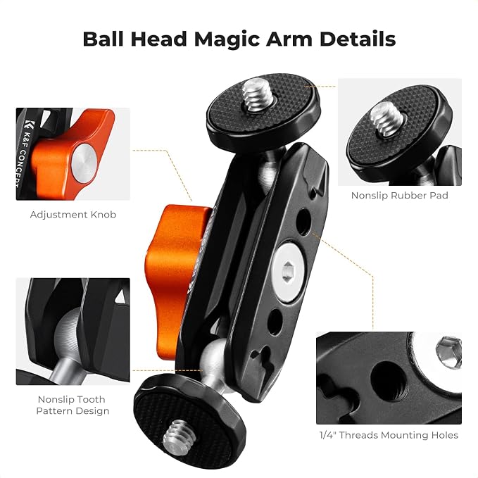 K&F CONCEPT Dual Ball Heads Magic Arm, Articulating Mini Magic Arm - Image 4