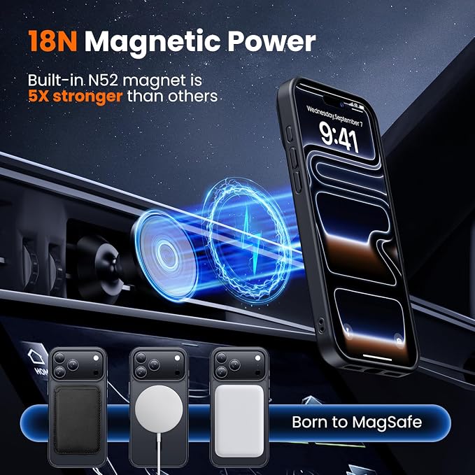toushion 3 in 1 for iPhone 17 Pro Max Case Matte Black, Fits MagSafe, Screen - Image 4