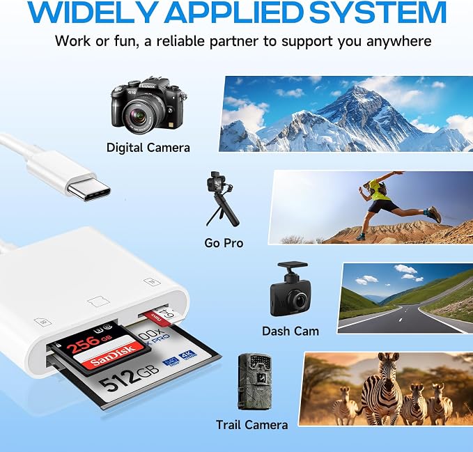 USB C SD Card Reader for iPhone 17/16/15/iPad/Mac, 3 in 1 USBC Memory Card - Image 3