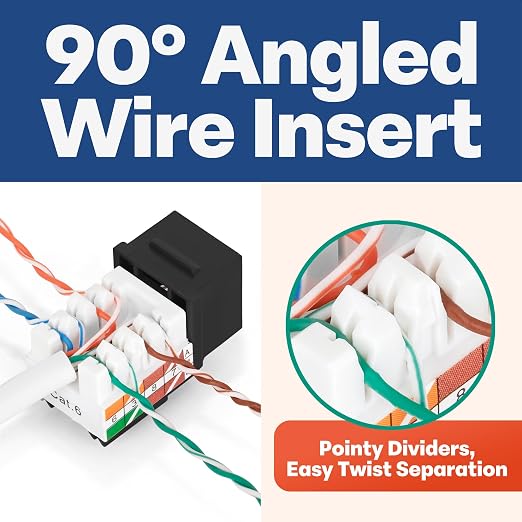 Everest 90° Angled RJ45 Cat6 Keystone Jacks 50-Pack in Black - Image 3