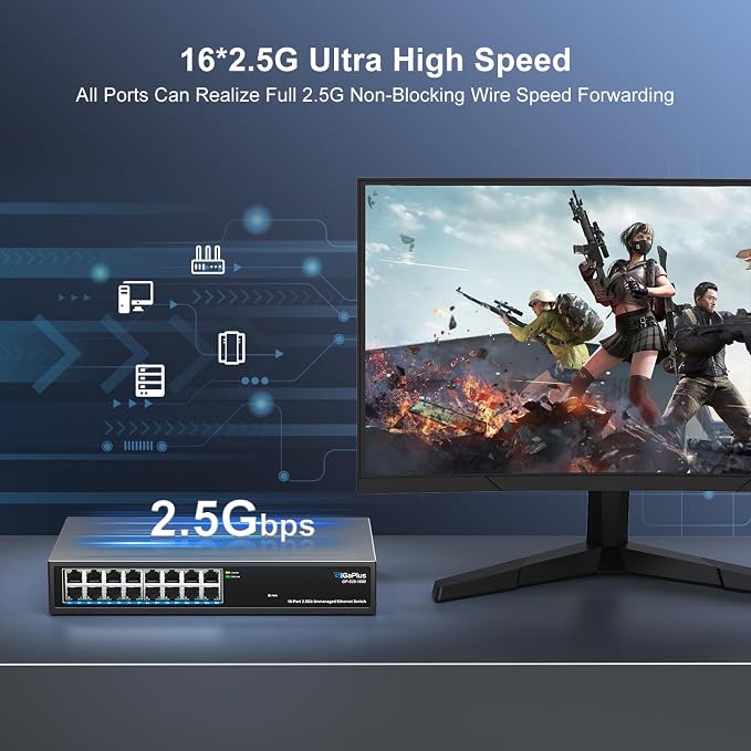 16 Ports 2.5Gb Unmanaged Ethernet Switch, 16*2.5G Base-T Ports. GiGaPlus - Image 5
