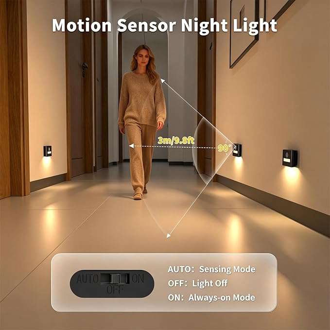 WOBSION Rechargeable Wireless Motion Sensor Stair Lights, Stick-On Wall Light - Image 2