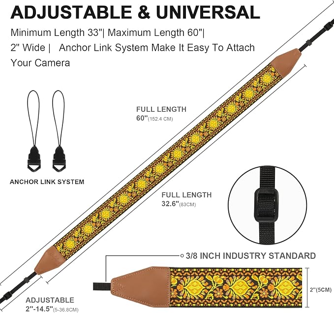 Camera Strap, Jacquard Weave 2" Shoulder Neck Straps - Image 3