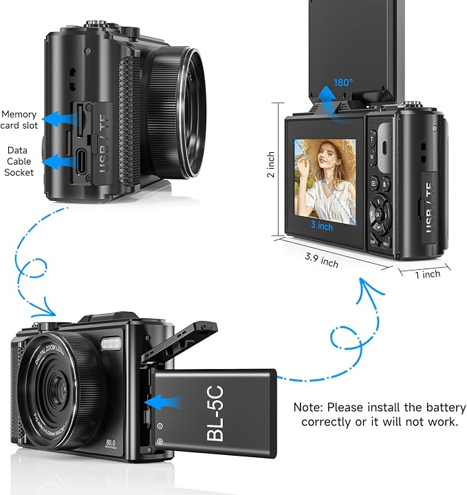 5K Vlogging Digital Camera for Beginners, 80MP Travel Camera for Photography - Image 10