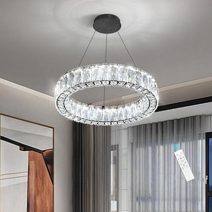 HAIXIANG Modern Crystal Chandelier Dimmable LED 16 Inch Ring Pendant Lights - Image 7