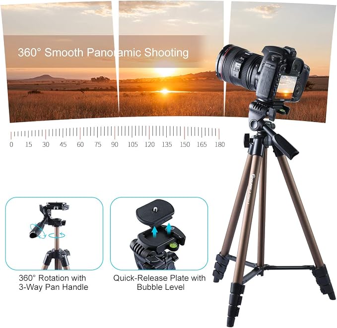 Endurax 60'' Tripod for Camera Canon Nikon DSLR, Camera Phone Tripod - Image 4