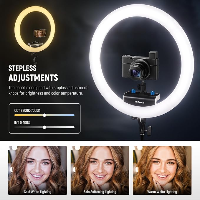 NEEWER 18 inch Ring Light with Tripod Stand and Phone Holder, Ultra Thin Video - Image 4