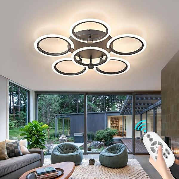 LED Ceiling Light, 6-Ring Modern Flush Mount Fixture, 77W Dimmable 3000K–6500K by SEABLE