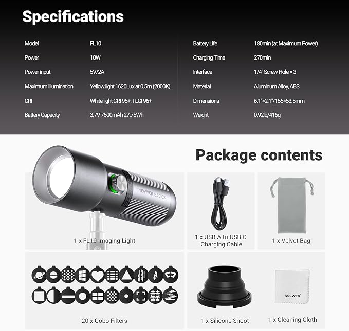NEEWER Basics RGB Photography Flashlight, 4 Colors/20 GOBO - Image 9