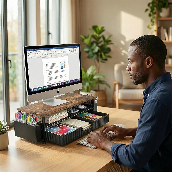 ECOLOVI Desk Organizer and Accessories, 2-Tier Computer Monitor Stand Rise - Image 7