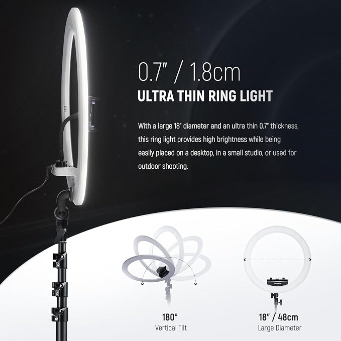 NEEWER 18 inch Ring Light with Tripod Stand and Phone Holder, Ultra Thin Video - Image 2