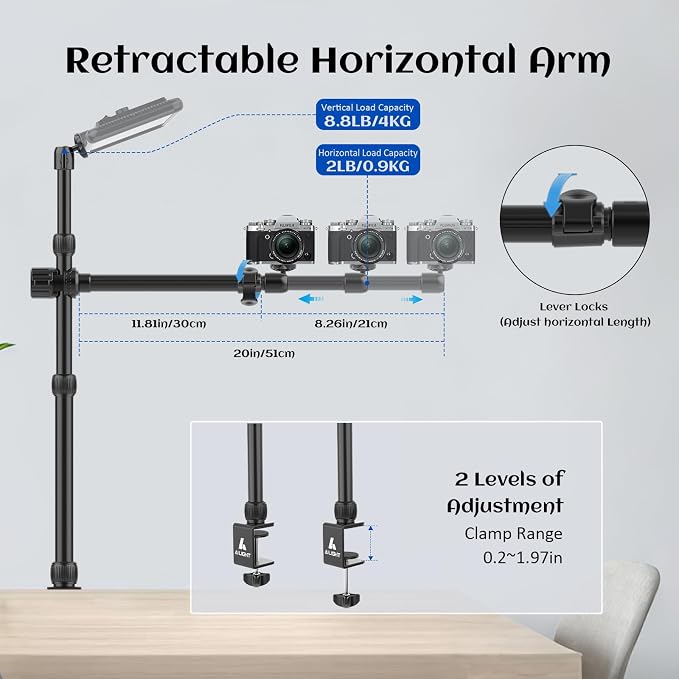 Ailight Camera Desk Mount Stand Overhead, Adjustable Microphone Boom Arm Mic - Image 4