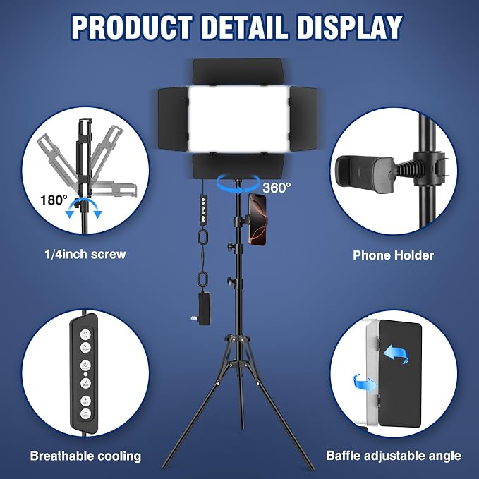 LED Video Lighting Kit with Barn Door, Kewaiaa Bi-Color Studio Lights with - Image 6