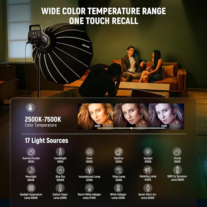 NEEWER 300W RGB LED Video Light APP/2.4G Control 17 Effects, 2500-7500K - Image 4