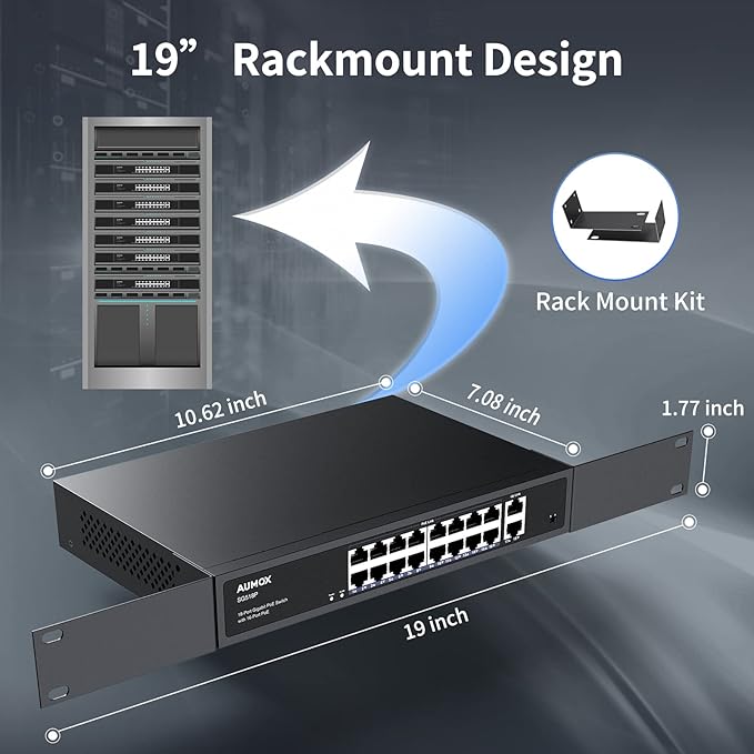 18-Port Ethernet Gigabit PoE Switch, 16-Port PoE - Image 6