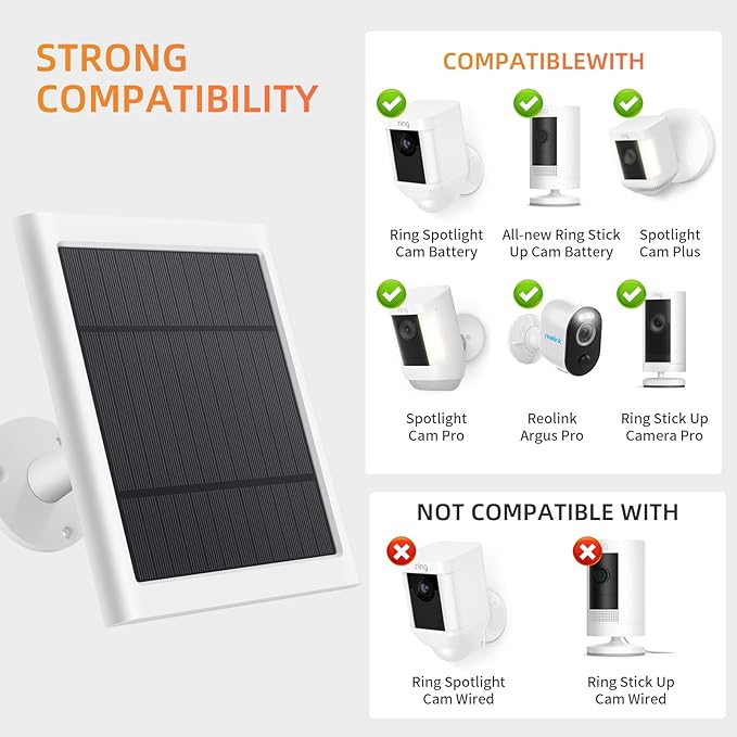 Solar Panel for Ring Camera, 4W Solar Charger Compatible - Image 2