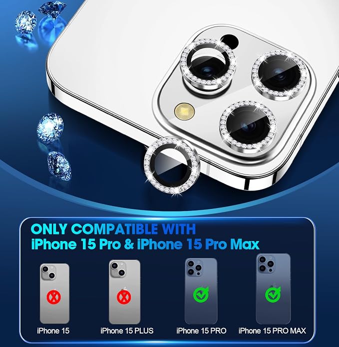 for iPhone 15 Pro/iPhone 15 Pro Max Camera Lens Protector Bling Individual - Image 2