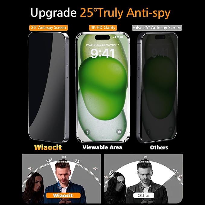 Wiaocit 3 Pack Tempered Glass Privacy Screen Protector - Image 2