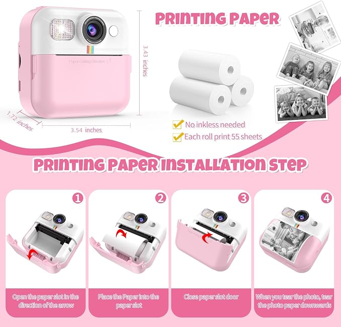 BOFIDAR Instant Print Camera for Kids, Christmas Birthday Gifts for Girls Age - Image 6