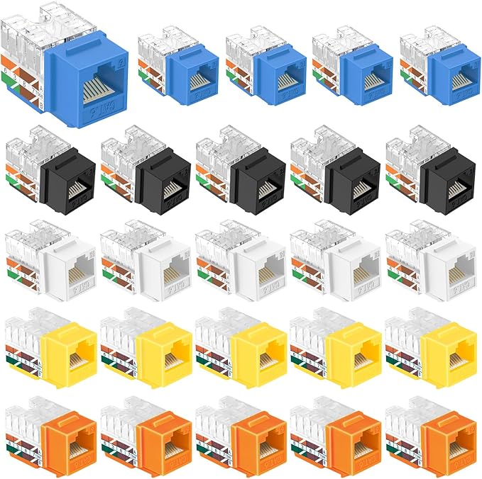 VCE UL Listed Cat6 RJ45 Keystone Jack Insert 25-Pack, 90 Degree Punch Down by VCE