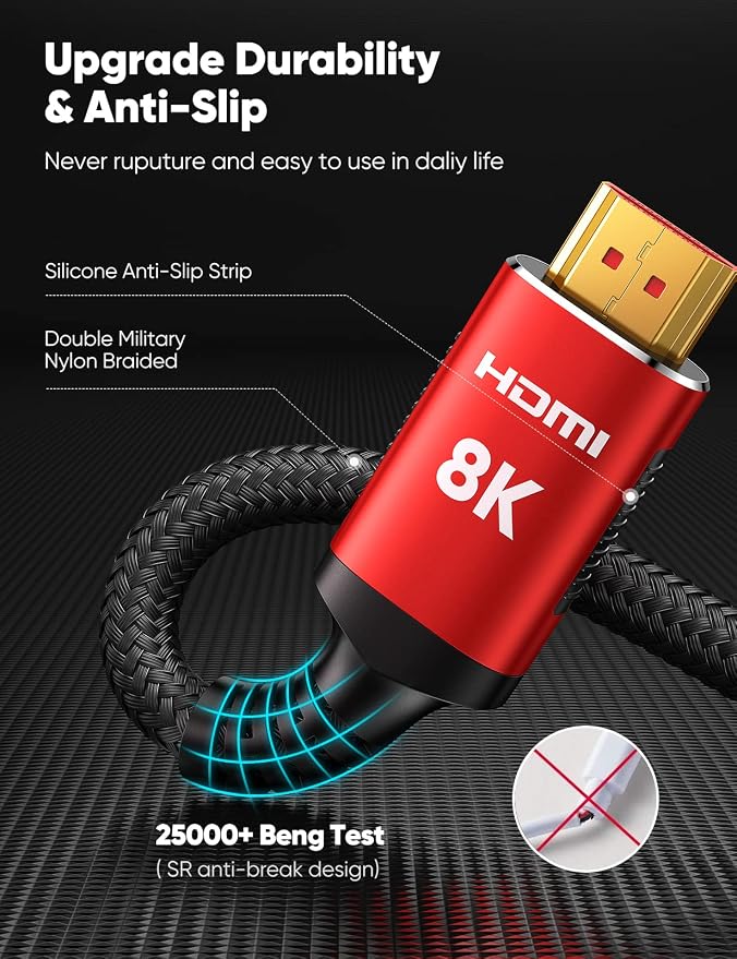 Snowkids 8K HDMI Cable 3.3FT/1M 2-Pack, Ultra High Speed 48Gbps HDMI Braided - Image 4