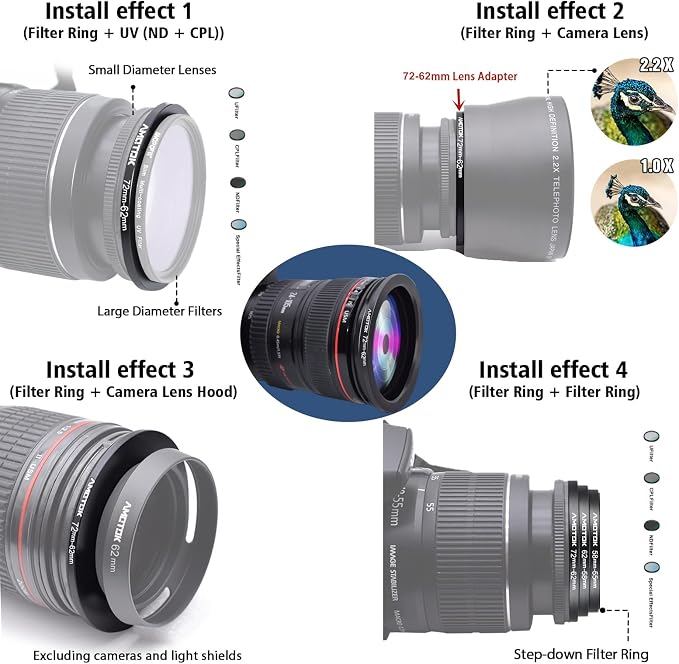 72mm Lens to 62mm Camera Lens Adapter, 72mm to 62mm Filter Step-Down Ring - Image 6