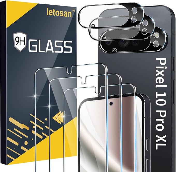 letosan 3 Pack for Google Pixel 10 Pro XL Screen Protector Tempered Glass + 3 by letosan