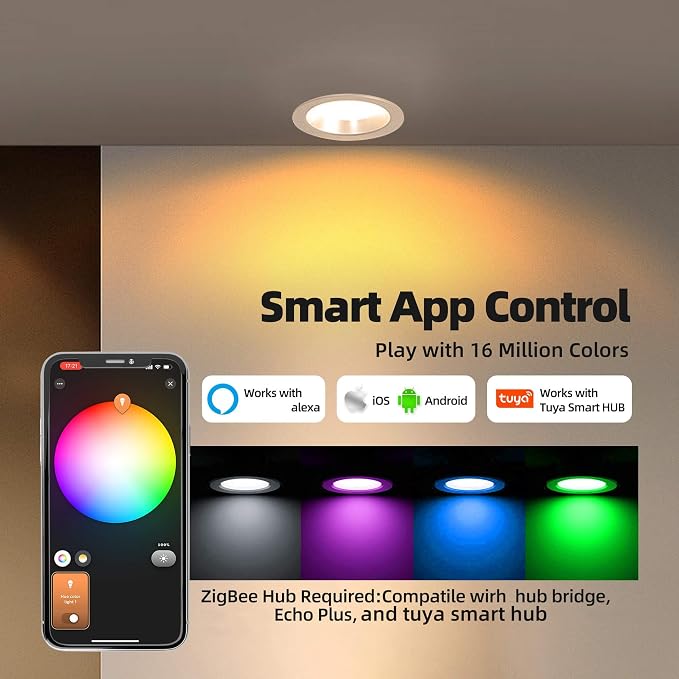ZigBee 3.0 Recessed Lights RGBWW Smart LED Downlight 4 Inch Work - Image 3