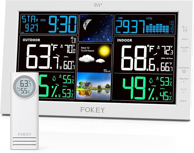 Weather Station Wireless Indoor Outdoor, Indoor Outdoor Thermometer Wireless by FOKEYDIRECT