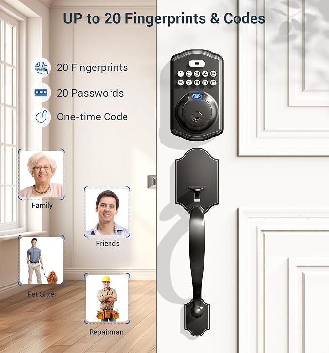 Veise Fingerprint Door Lock Set, Keyless Entry Door Lock, Front Handle Set - Image 4