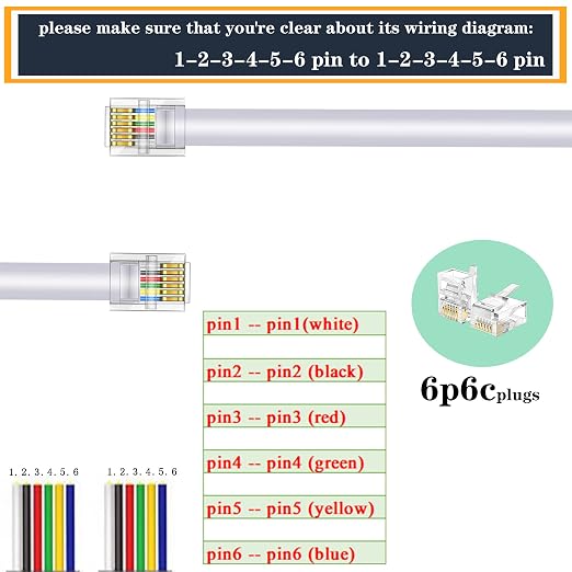 LanSenSu RJ12 Cable Phone Cord RJ12 6P6C Male to Male Straight Wired - Image 2