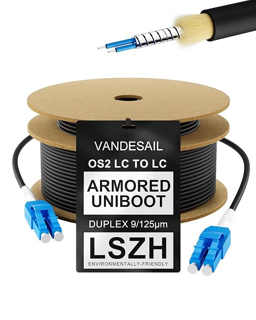 100M Uniboot LC to LC Single Mode Fiber Patch Cable，OS2 Outdoor Armored Fiber by VANDESAIL