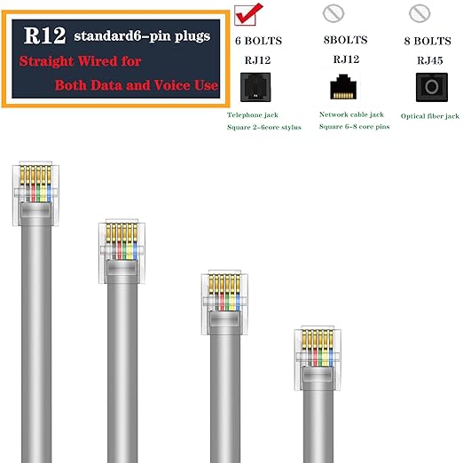 LanSenSu RJ12 Cable Phone Cord RJ12 6P6C Male to Male Straight Wired - Image 2