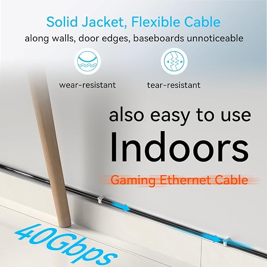 Sokqovt Cat 8 Ethernet Cable Slim 25ft Outdoor&Indoor, Pure Copper Cat8 - Image 6