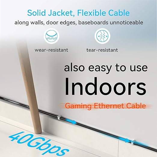 Sokqovt Cat 8 Ethernet Cable Slim 200ft Outdoor&Indoor, Pure Copper Cat8 - Image 6