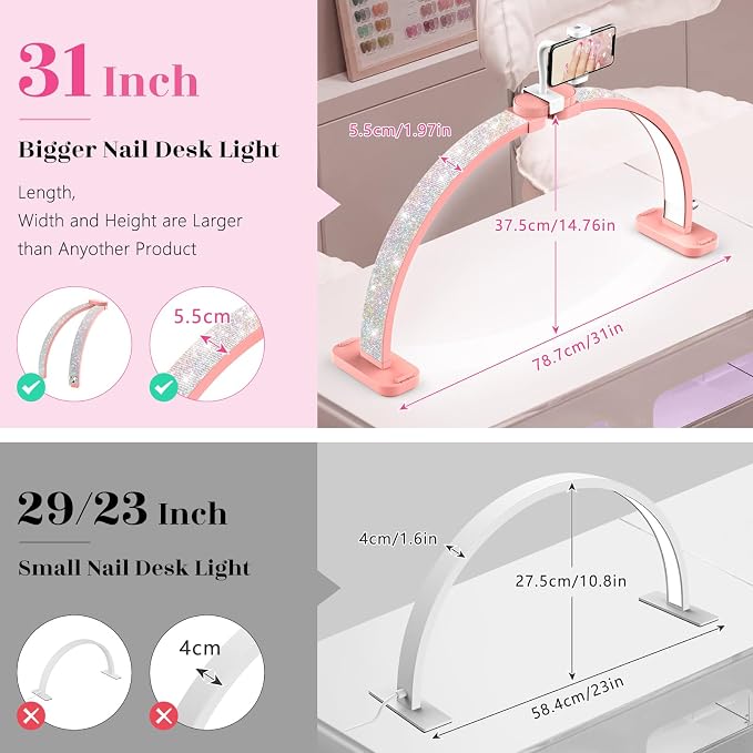 LIONVISON Half Moon Light for Nail Tech: 31 inch Lash LED Lamp - 48W Foldable - Image 3