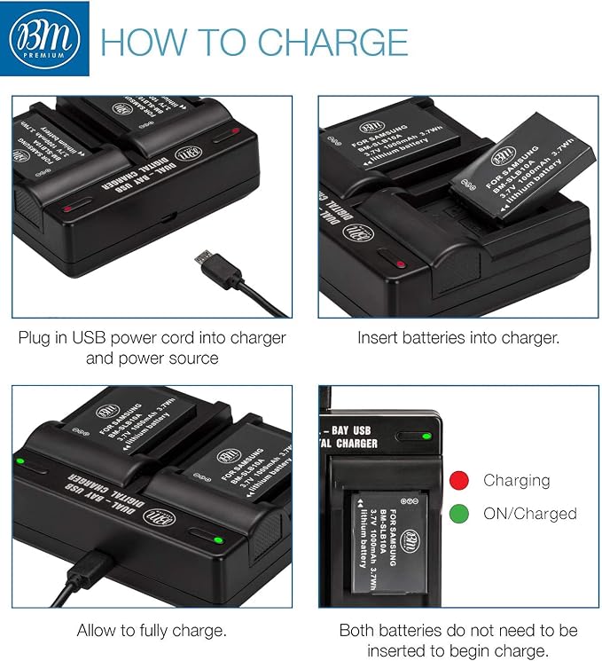 BM Premium 2 Pack of LB-015 Batteries and Dual Bay Battery Charger - Image 4