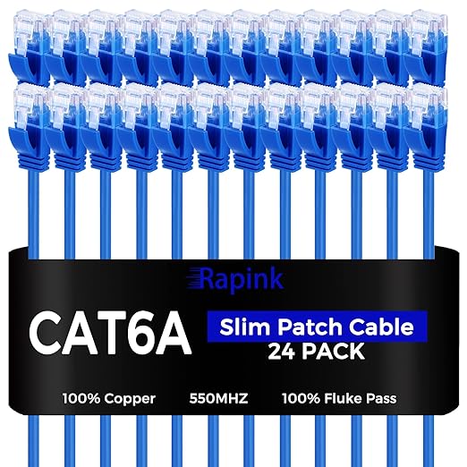 Rapink Patch Cables Cat6a 2ft Slim, Cat6a Ethernet Patch Cable 10G Support by Rapink